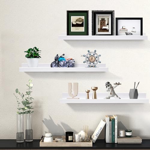 AZSKY White Floating Bookshelf Wall Mount 3 Pack Modern Storage