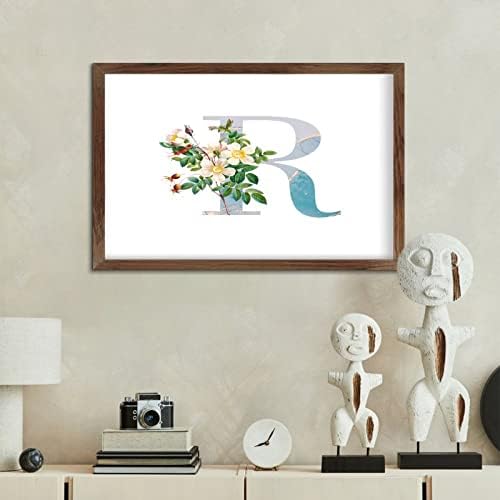 Initial Letter R Monogram Blue Wood Framed Wall Art Sign