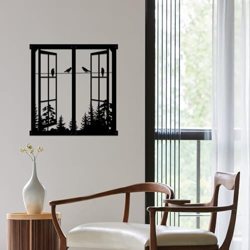 Resama Black Metal Wall Decor with Birds and Windows