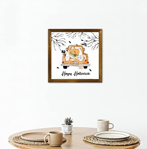 Happy Halloween Wooden Sign with Pumpkin Gnome