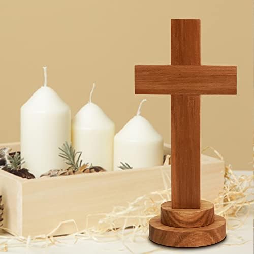 Attivolife Wood Cross Statue with Stand - Religious Christian Decor