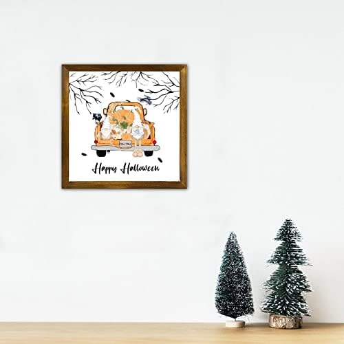 Happy Halloween Wooden Sign with Pumpkin Gnome