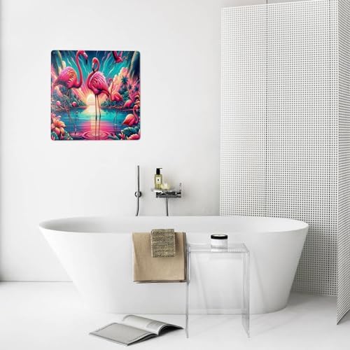 Tropical Flamingo Metal Wall Art Decor Sign 8x8inch