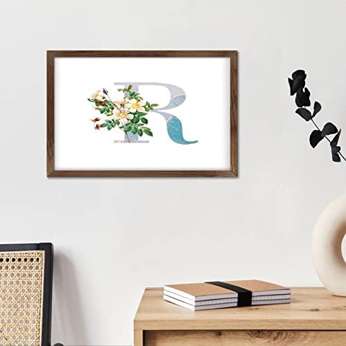 Initial Letter R Monogram Blue Wood Framed Wall Art Sign