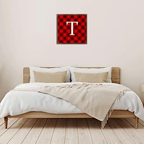 Wadcall Rustic Wall Art Initial Letter T Wooden Plaque Sign 12x12 Inch