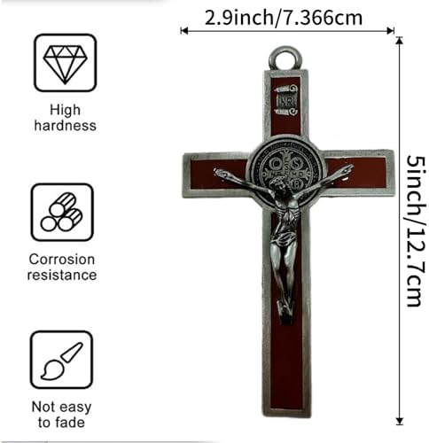 BONITTER Antique Silver Crucifix Wall Cross St Benedict Metal Art 5x27 Inches