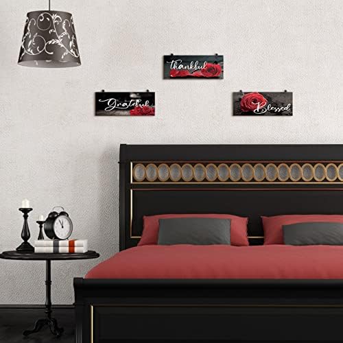 Hillban 3 Piece Red Rose Wooden Wall Art Decor