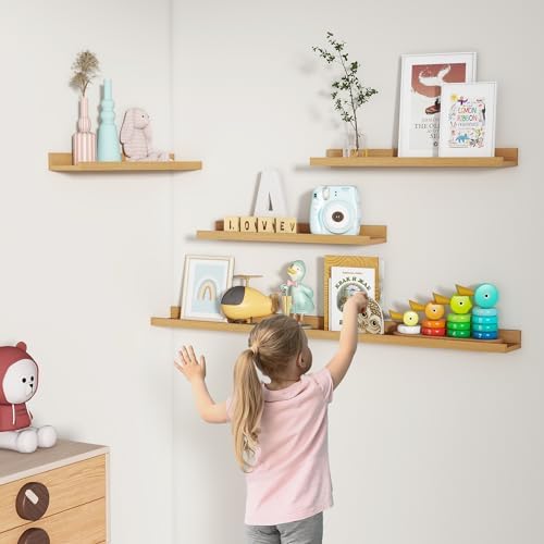 FLYJOE Floating Shelf Set of 2 24 Inches Natural Oak Bookshelf