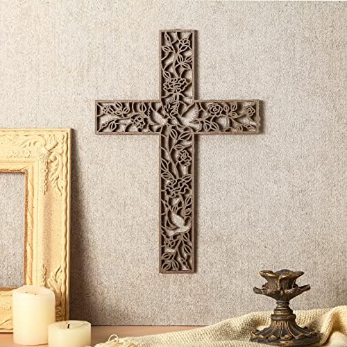 Yookeer Wall Hanging Wooden Cross Flower Decor