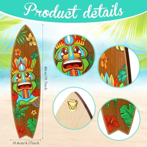 Blulu 4 Pcs Surfboard Wall Decor Wooden Tiki Sign