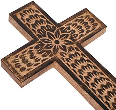 Samhita Mango Wood Wall Cross with Floral Design