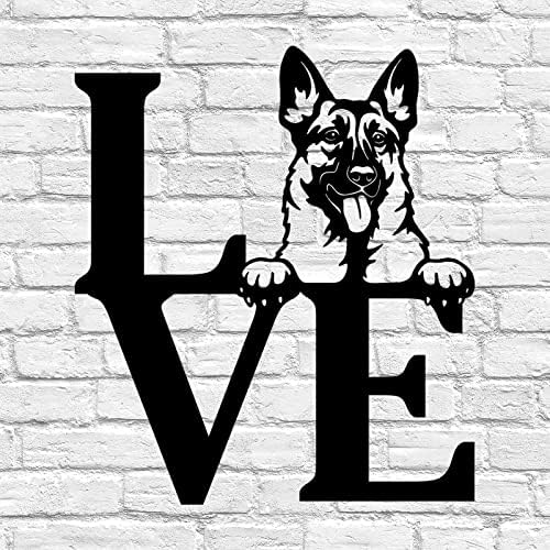 Love with Dog Cutout 14in Metal Wall Sign