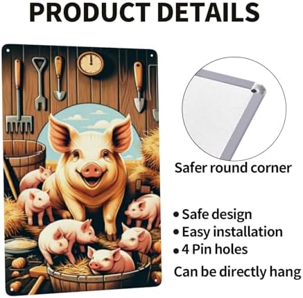 Rustic Barnyard Bliss Metal Wall Art Smiling Pig Piglets Tin Sign