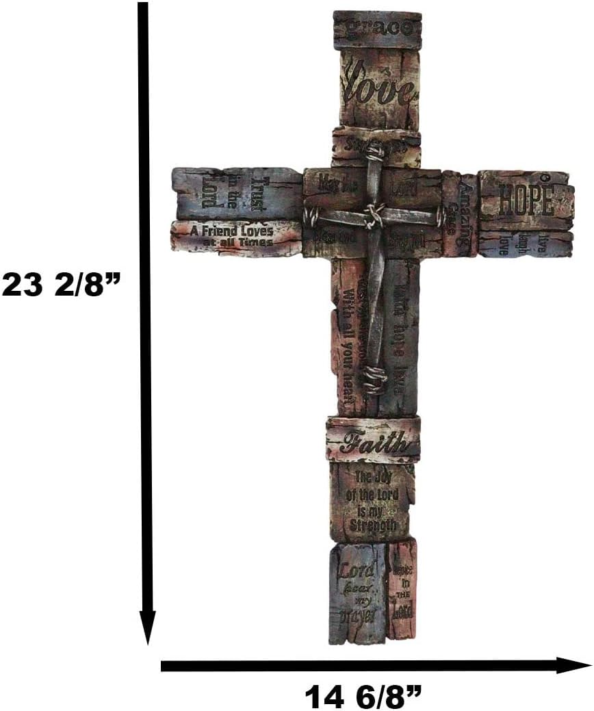 Ebros Gift Rustic Wall Cross Decor with Inspirational Words