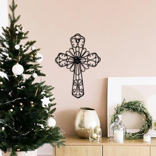 RELY Black Wall Cross 14x10 Inch Metal Decor 1