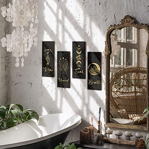Qunclay 4 Pcs Rustic Boho Wall Decor Moon Phases Art