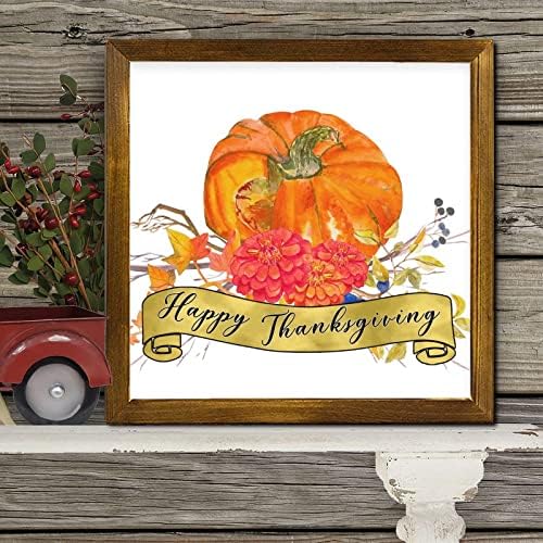 Happy Thanksgiving Framed Wood Wall Sign 12x12 Inch