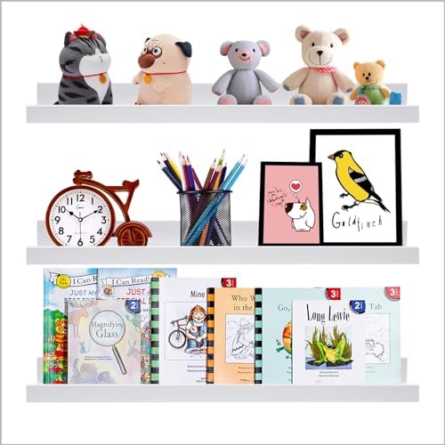 AZSKY White Floating Bookshelf Wall Mount 3 Pack Modern Storage