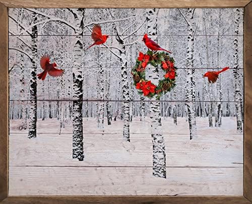 Cardinals In The Snow Wooden Wall Decor Sign 10x8