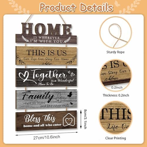 HLNIUC 5 Piece 3D Wood Family Quotes Wall Sign Set