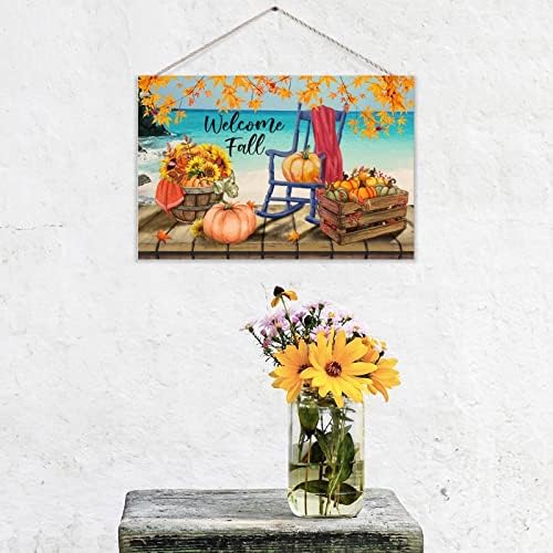 Fall Welcome Sign Wooden Pumpkin Decor Vertical Wall Art