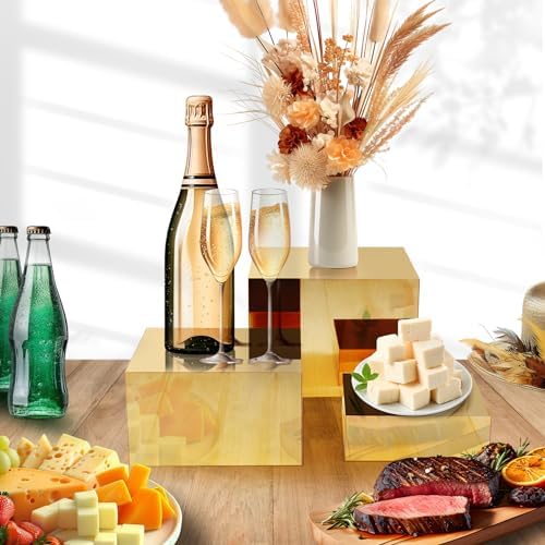 3 Pcs Gold Buffet Risers Acrylic Display Stands