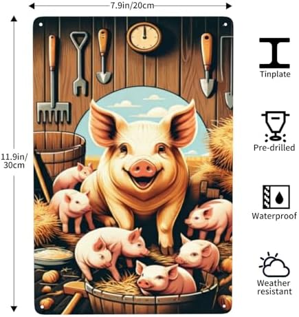 Rustic Barnyard Bliss Metal Wall Art Smiling Pig Piglets Tin Sign