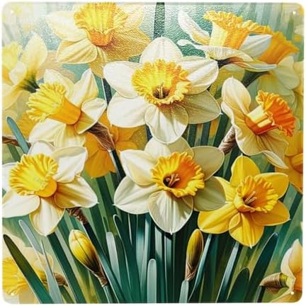Bright Daffodil Blossoms Metal Wall Sign Decor 8x8inch