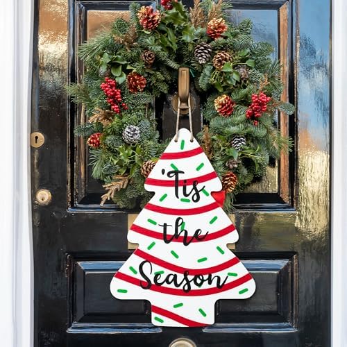 Christmas Tree-Shaped Wooden Door Sign with Hanging String