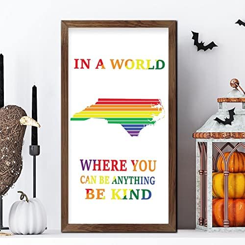 Rainbow NC Map Framed Wood Welcome Sign Farmhouse Decor