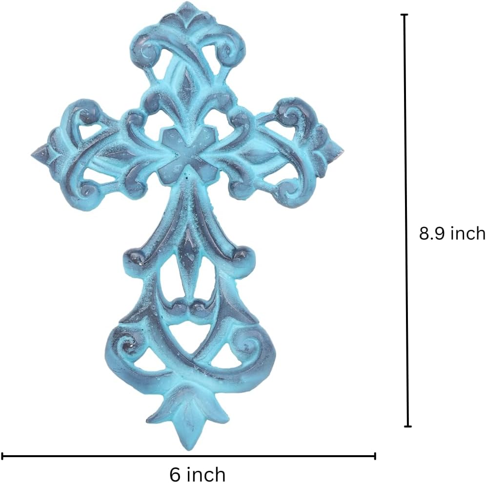 Castleore Wall Hanging Christian Cross Decor Blue Antique Finish