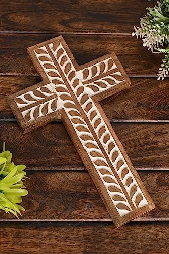 NIRMAN Mango Wood Religious Cross Wall Hanging Decor