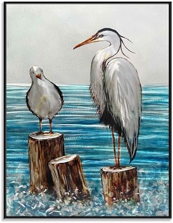 Heron and Seagull Metal Wall Sculpture Silver Aqua Aluminum Art