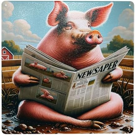 Rustic Farmhouse Pig Whimsical Metal Tin Sign Wall Art 12x12inch