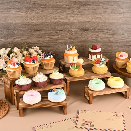 6 Pcs Wood Risers Display Stands for Table