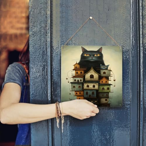 Mystic Feline Fortress Metal Wall Art Decor Sign