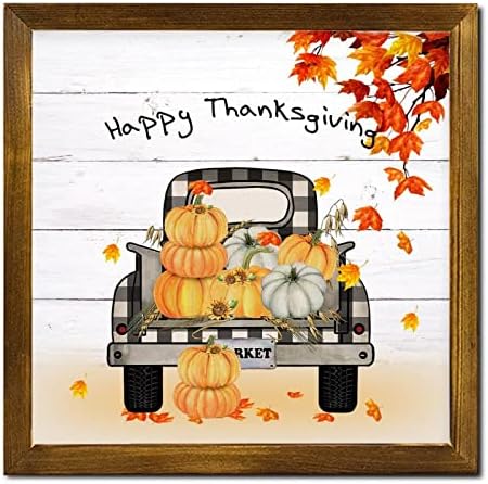 Happy Thanksgiving Pumpkin Plaid Truck Wooden Wall Sign