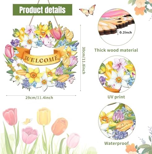 Spring Door Wreath Sign 115 Inch Flower Decor