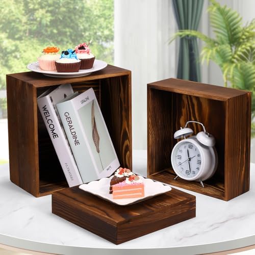6 Pack Rustic Wood Risers Display Stands for Party and Buffet