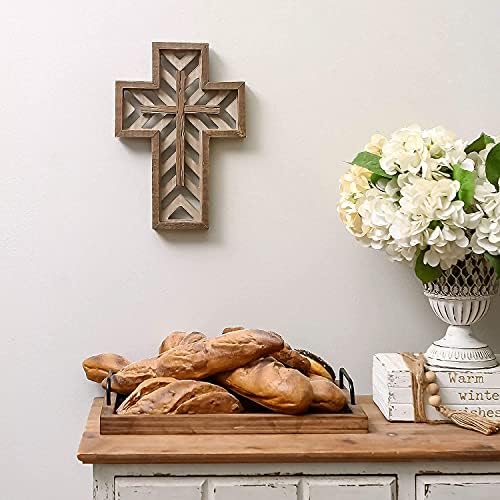 12 Inch Handmade Rustic Wooden Wall Cross - Brown