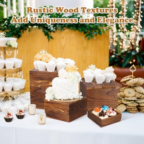 6 Pack Rustic Wood Risers Display Stands for Party and Buffet