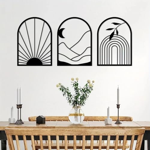 GSANMU Metal Wall Art Set - 3 pcs Minimalist Line Sculptures