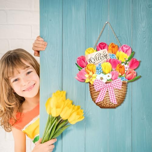 Spring Welcome Door Sign Wooden Hanging Decor