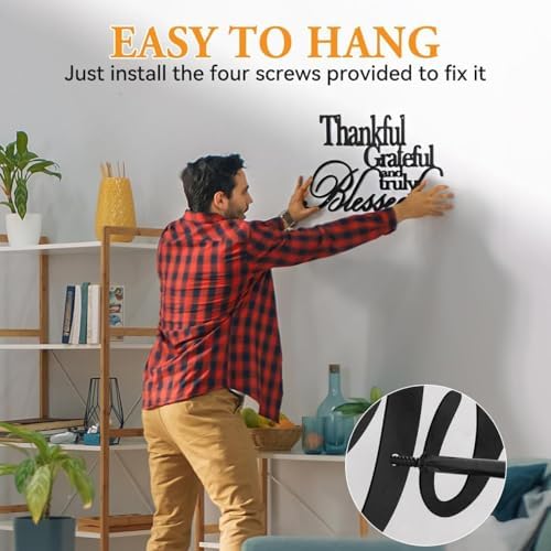 Thankful Grateful Blessed Wall Art Black 18x12 Metal Decor