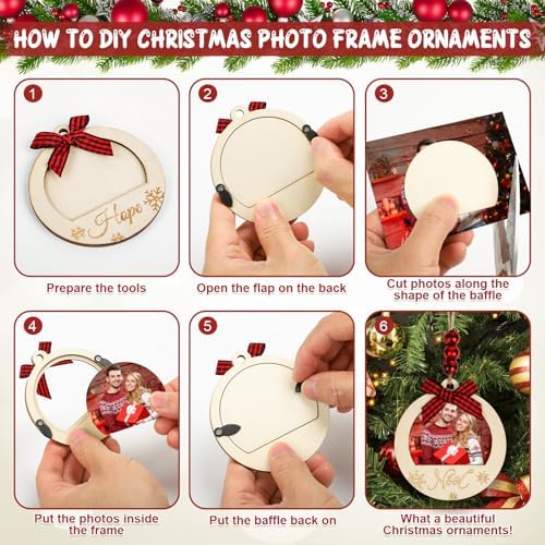 COCHIE Christmas Picture Frame Ornaments 10PCS Red Black Buffalo Check