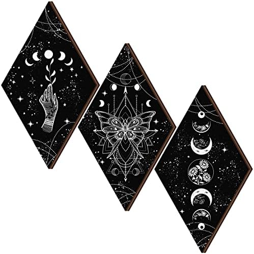 Ferraycle 3 Pcs Rustic Boho Moon Wall Art