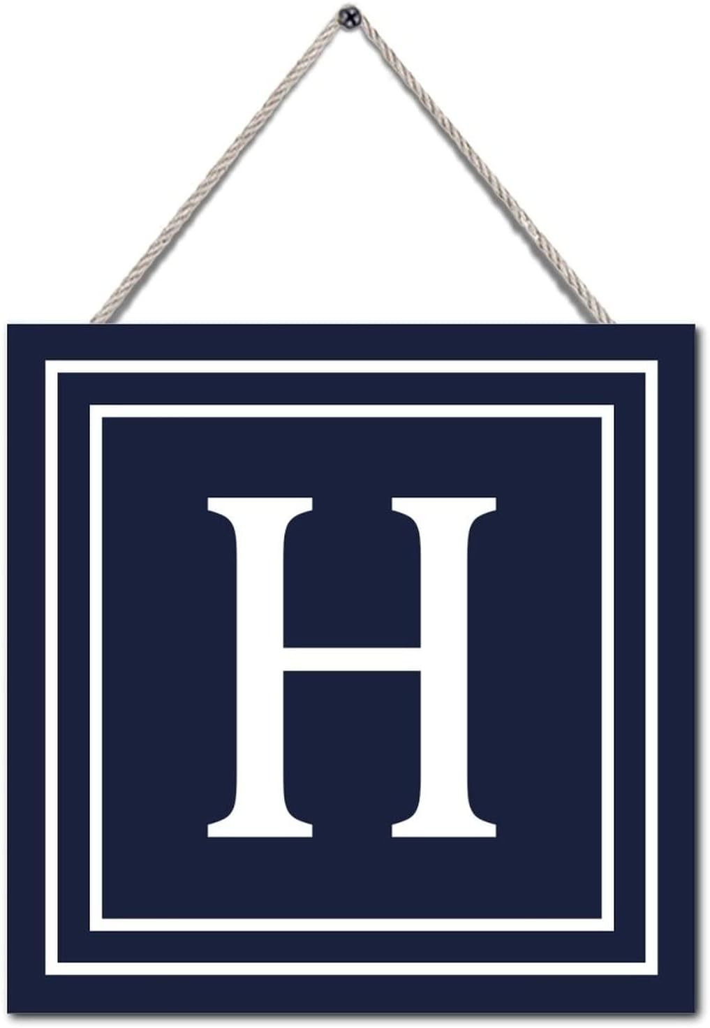 Navy Blue H Letter Custom Initial Wood Sign Wall Decor