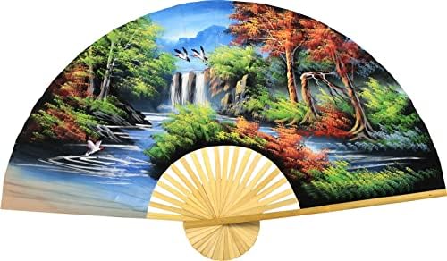 Japanese Autumn Folding Wall Fan Hand-painted Art 40 inch wide