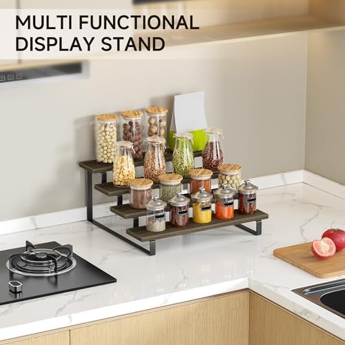 4 Tier Wooden Perfume Display Stand with Metal Frame