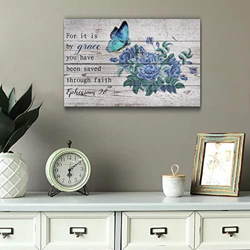 Blue Flower Wall Hanging Wood Plaque 12x16in